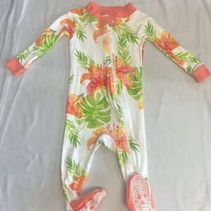 Burt's Bees Baby - White and Orange Footies with Tropical Print